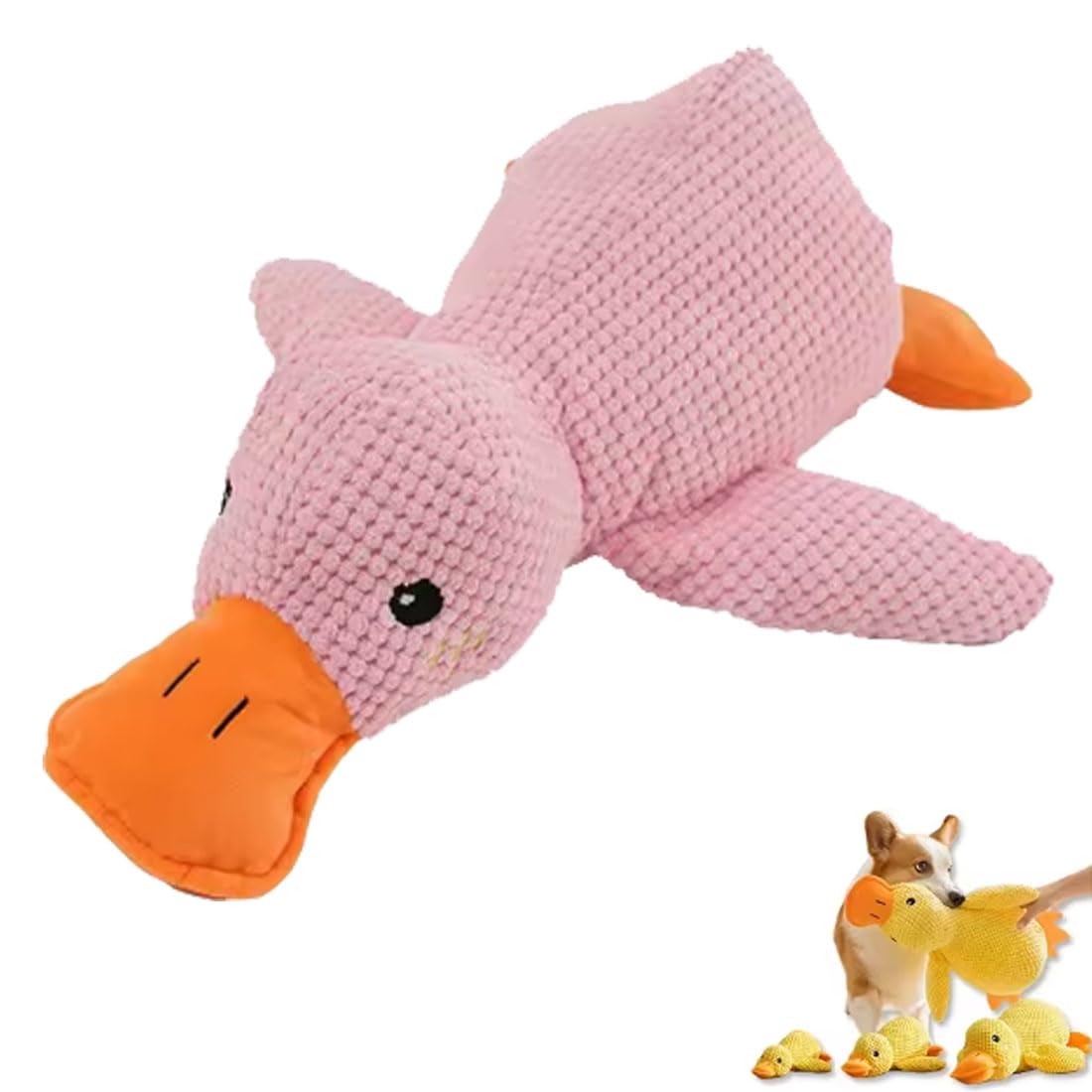 heofonm Calming Duck Toy for Dogs, Quacking Yellow Calming Duck Dog Toy, Soft Stuffed Interactive Plush for Puppies and Senior Keep Busy (Pink,M(35 * 28cm))