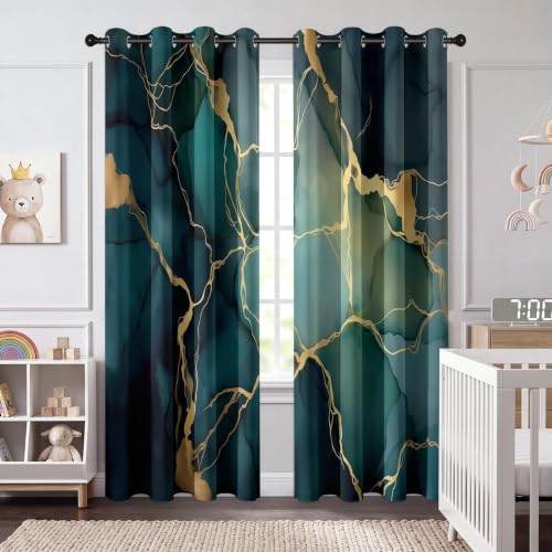 Rideau occultant abstrait moderne marbre rayures dorées 2pc