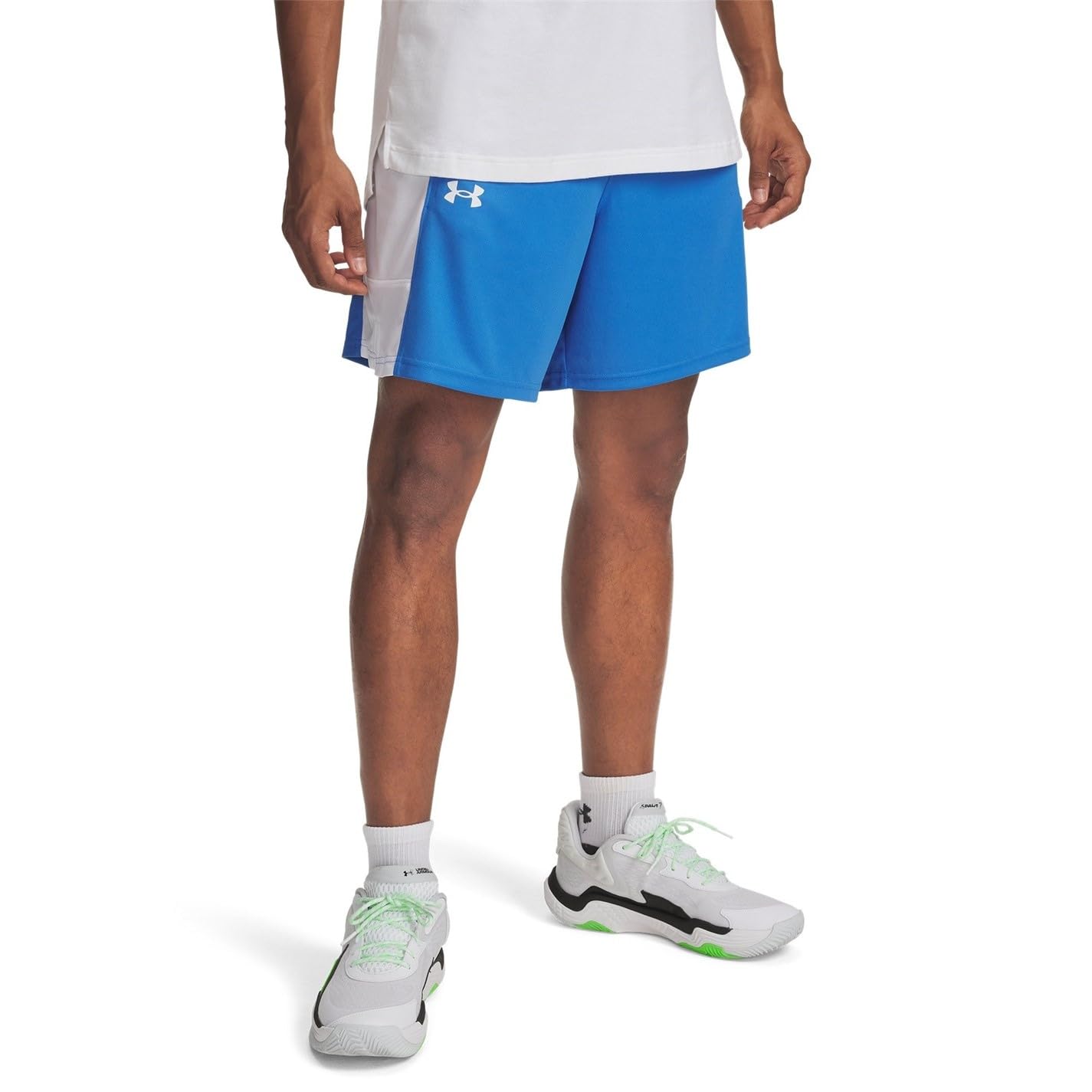 Under Armour Men's Zone 7in Short, Breathable and Comfortable Men's Shorts, Basketball Shorts for Training, Sports and Casual Wear,Blue Atlantis/White/White,MD