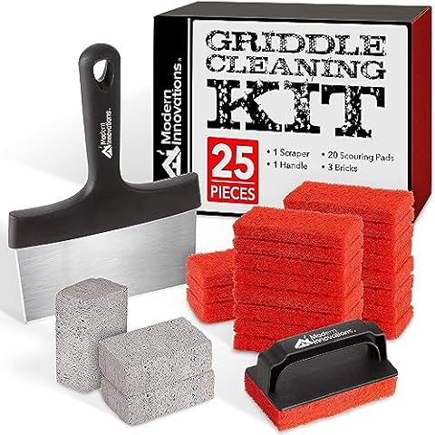 Griddle Cleaning Kit with Scouring Pads, Grill Bricks, and Scraper Cover