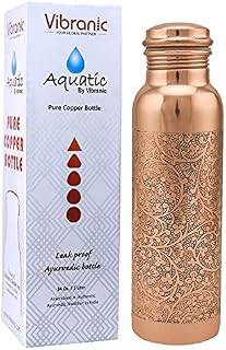 VIBRANIC Copper Water Bottle 34oz Dark Embossed Leak Proof, Ayurvedic Pure Copper Bottle