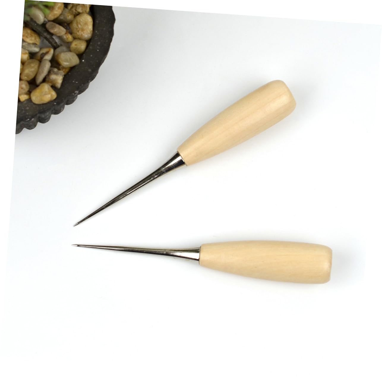 3pcs Solid Wooden Handle Round Hole Awl Essential Sewing Repair Tool Kit for Home