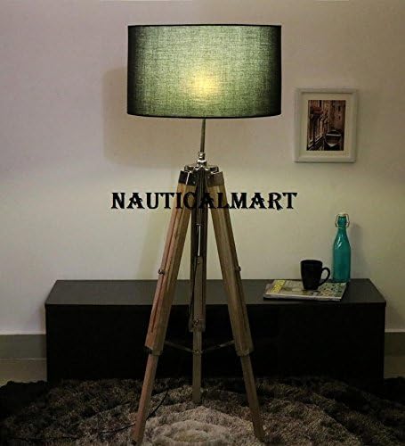 NauticalMart Black Cotton Floor Tripod Lamp with Chrome Finish Stand