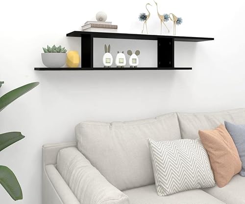 Miniatura 4 de APOSSS Storage Rack, Entertainment Rack, Wall-Mounted TV Shelf Black 49.2"x7.1"x9.1" Engineered Wood Suitable for Bedroom Living Room Bathroom
