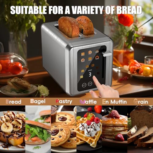 WHALL Touch Screen Toaster 2 Slice, Smart Digital Toaster with 1.5" Wide Slots, 6 Shade Settings & 6 Bread Types, Memory Function, Countdown Timer, Brushed Stainless, Ideal Kitchen Gift & Essential by whall - Image 4