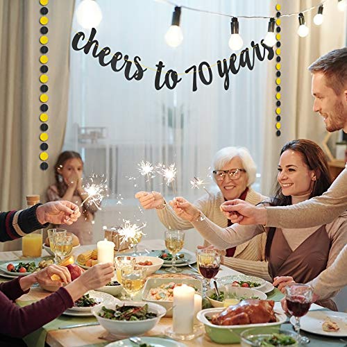 SEELOK Cheers to 70 Years Black Glitter Banner for 70th Birthday Ceremony Anniversary Party Supplies Decorations - Image 6