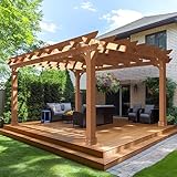 MUPATER 12x14 FT Wooden Pergola, Cedar Pergola Kit with Roof, Outdoor Garden Shelter for Backyard, Deck, Lawn, Pool, Natural
