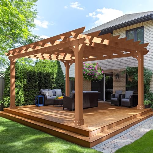 MUPATER 12x14 ft Cedar Wooden Pergola Kit
