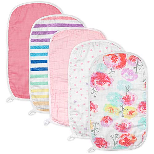 HonestBaby Baby Organic Cotton Multi-layer Burp Cloths Multipack, Rose Blossom, One Size US