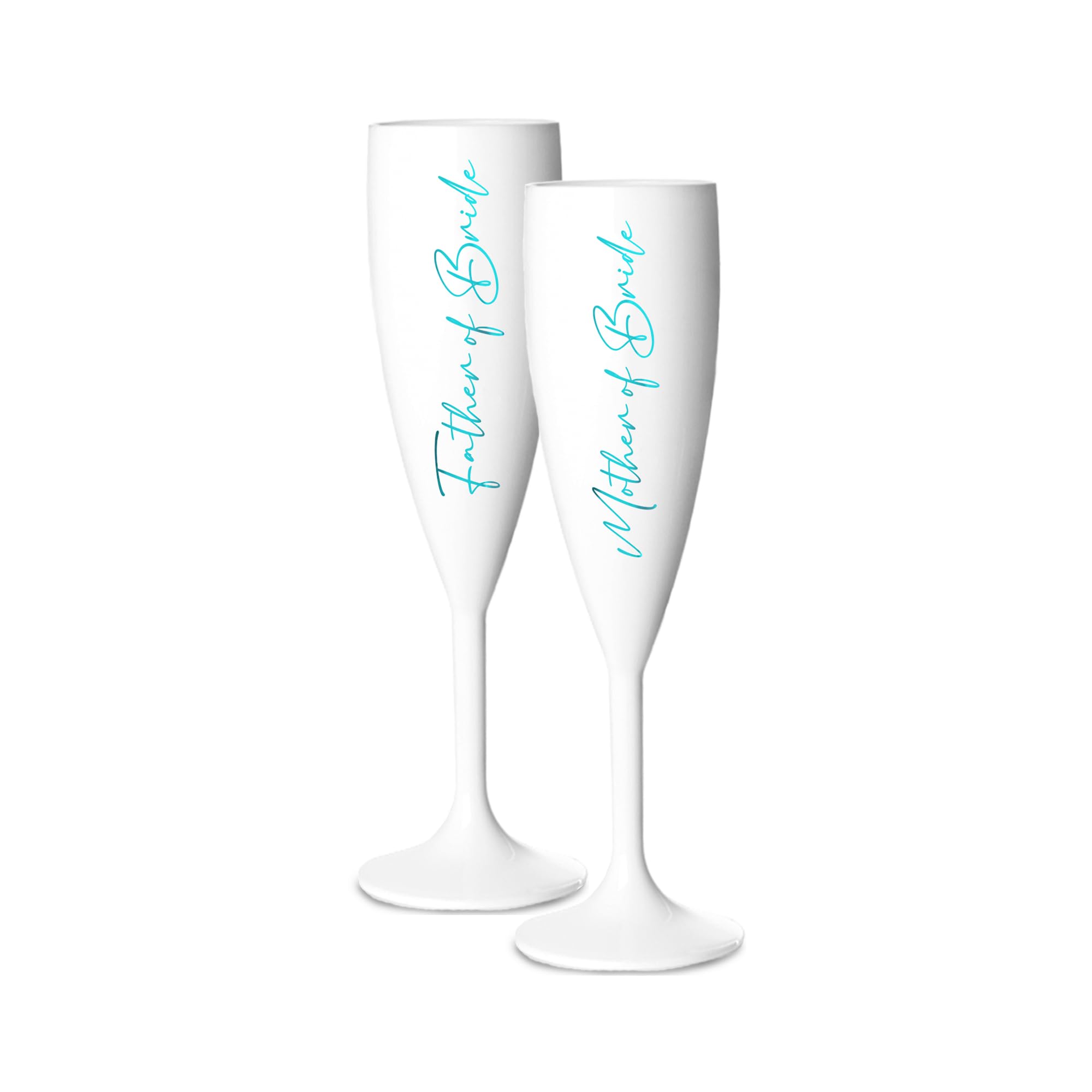 Print Maniacs Champagne Premium White Flute Glass Bride Groom Mr Mrs Wedding Maid Honour Wine Cocktail Prosecco Celebrations Gift (Teal, Mother + Father Brides Side Set)