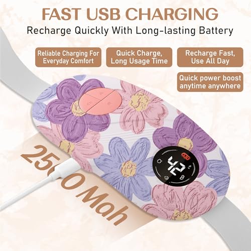 Image of BRONTIX Period Cramp Relief Massager for Women | Portable Cordless Menstrual Pain Relief Heating Pad with 6 Heat & Massage Modes | Electric Periods Cramp Massager | Perfect Gifts for Woman (Pastel bloom)