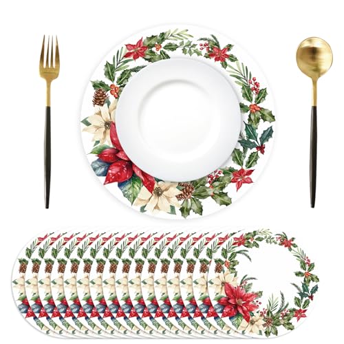 50 Stück Weihnachten Papier Platzsets rund, Papier Tischsets rote...