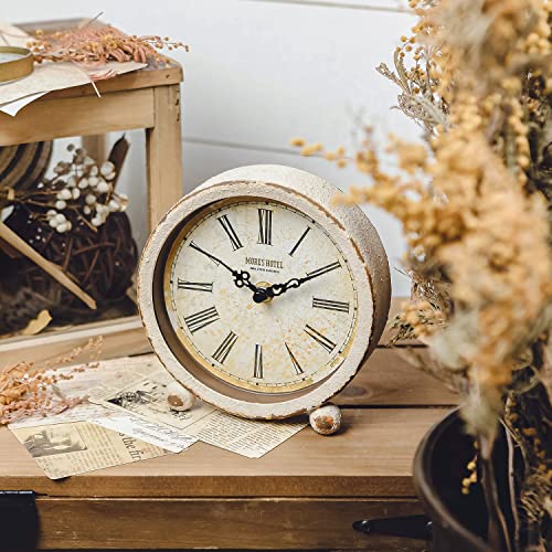 Nikky Home Vintage Table Clock, Metal White Table Clock Retro Non-Ticking Clock Antique Desk Clock For Bedroom Living Room Indoor For Home Decor #TOP1