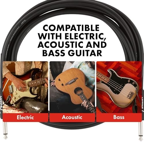 Fender Professional Series Instrument Cable, Straight/Angle, 10ft | Electric guitar cable, oxygen-free copper, low noise, nickel-plated 1/4" jacks, live performance, straight/angle - View 5