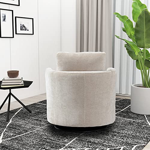 Luckhao Swivel Barrel Chair Set Of 2, 31.9" W Chenille Round Swivel Accent Chairs For Living Room, Comfy Modern 360 Degree Swivel Club Chair, Armchair For Bedroom,Lounge,Hotel,Nursery(Beige) #TOP5