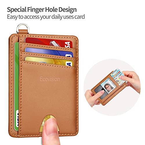 Image of Slim Minimalist Front Pocket Wallet, RFID Blocking Credit Card Holder Wallet with Detachable D-Shackle for Men Women, Cowhide Glossy Brown, M, Minimalist