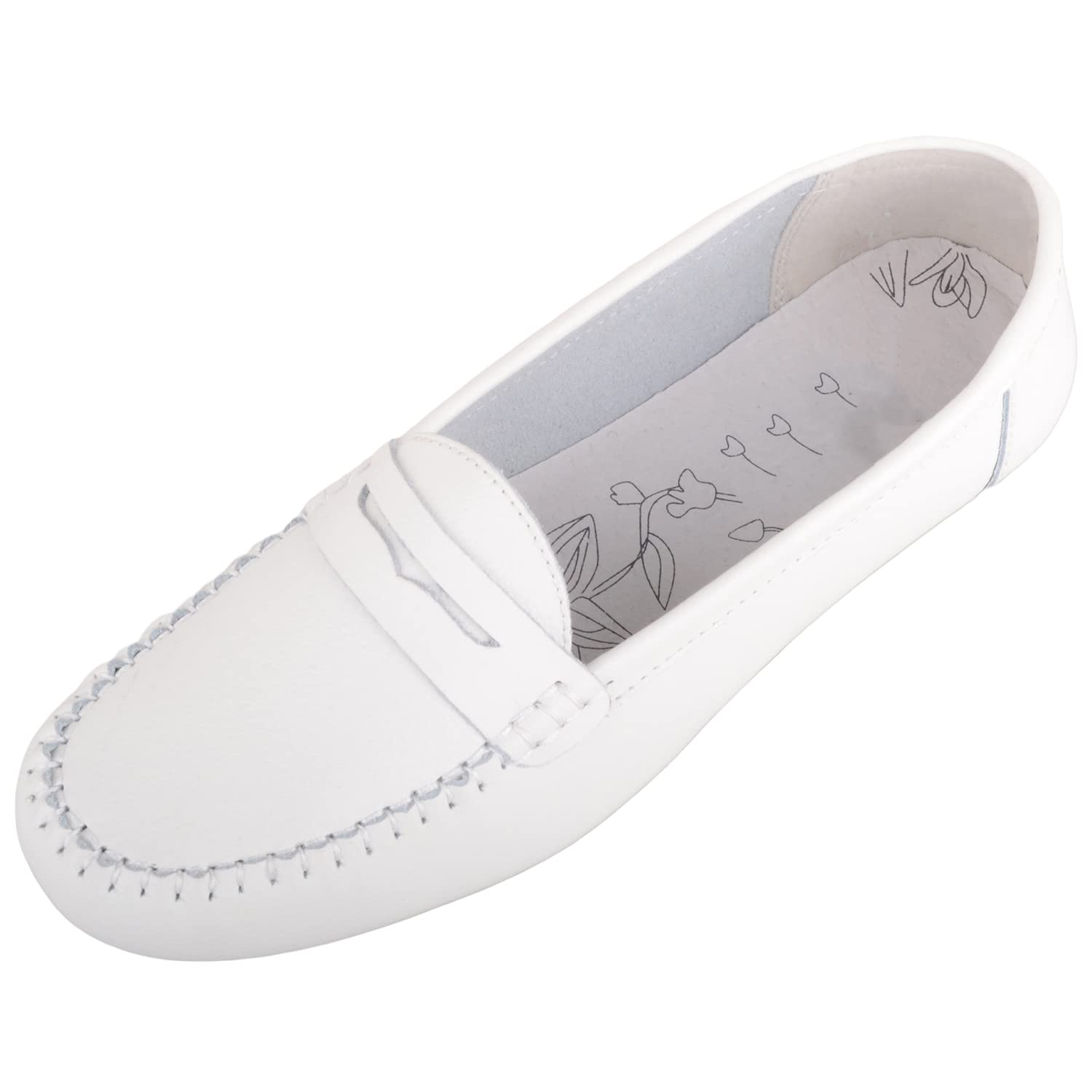 ABSOLUTE FOOTWEAR Womens Action Leather Slip On Mocassin Summer Loafers - White - US 5