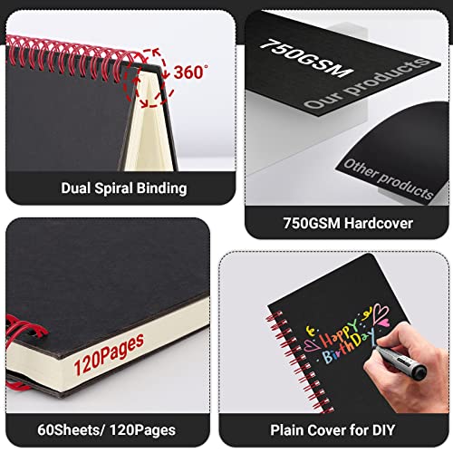 Eusoar Small Spiral Writing Notebooks, A6 3Packs 3.9"X5.5" 60 Sheets 120 Pages Blank Wirebound Subject Travel Journals, Black Hardcover, Students Office Business Diary, School Memo Notepad Sketchbook #TOP3