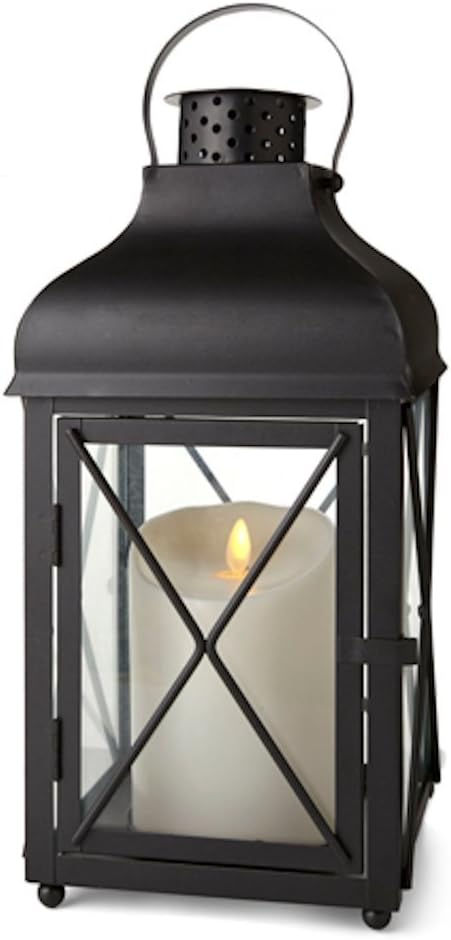 Luminara 02175 - 15" Black Churchill Lantern Melted Edge Realistic LED Plastic Candle Light with Timer
