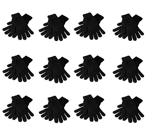 OPT Brand. Winter Gloves Magic Knit Gloves Wholesale 12 Pairs Black Color - One Size Fits Most (Balck)