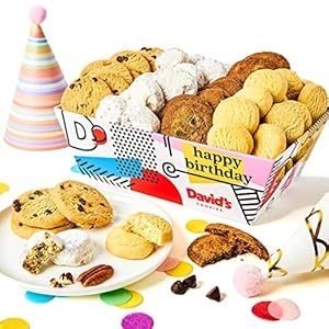 David’s Cookies Happy Birthday Cookie Gift Basket – Deliciously Flavored Assorted Cookies in a Lovely Gift Crate – Gourmet Thin Crispy Cookies, Butter Pecan Meltaways, and Choco Chip & Pure Butter Shortbread Cookies