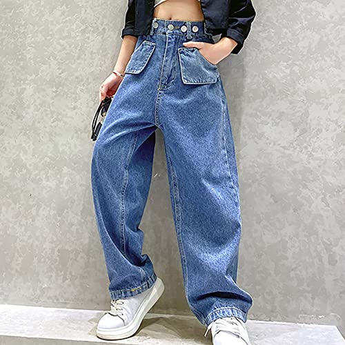 Kids Girls Casual Denim Pants High Waist Button Jeans Fashion Wide Leg Baggy Jeans Trousers Casual Daily Active Wear4