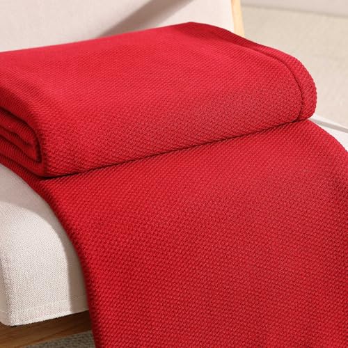 Image of Tommy Hilfiger - King Cotton Blanket, Textured Pique Weave Bedding, Medium Weight Soft Blanket, Anti-Pilling & Fade Resistant, Ideal for Layering, Oeko-TEX Certified (Red)