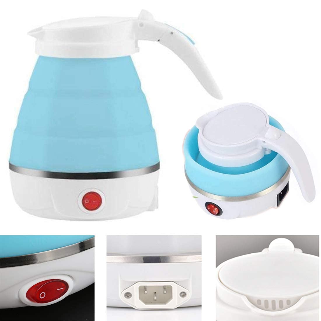 DAIVE Travel Foldable Fast Boiling Portable Electric Kettle - Silicone Food Grade Boil Dry Protection 220V -600ML for Most Travel and Home & Office Use (BLUE)