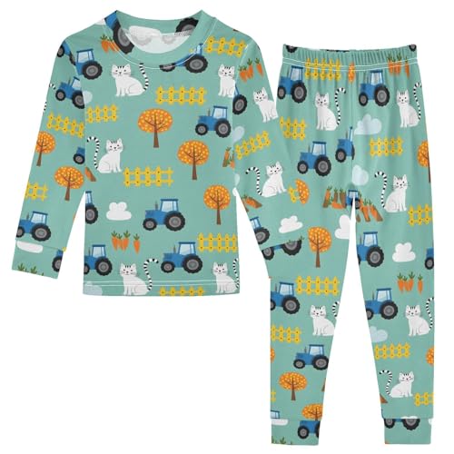Pajama Sets Long Sleeve Farm with Cats Tractors Soft Comfy Sleepwear 2 Piece PJS 3-8T