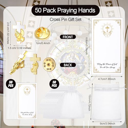 Zeyune 50 Sets Cross Pins Bulk Funeral Christian Praying Hands Cross Lapel Bulk Hat Pins for Christmas Men Women Gold Religious Christian Chaplain for Baptism2