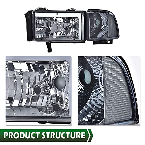 Image of GRAND ORANGE Led Drl Headlights Assembly, Compatible with Dodge Ram 1500 2500 3500 1994 1995 1996 1997 1998 1999 2000 2001 2002 Black Housing Clear Corner(Smoky lens Chrome Housing Clear Reflector)