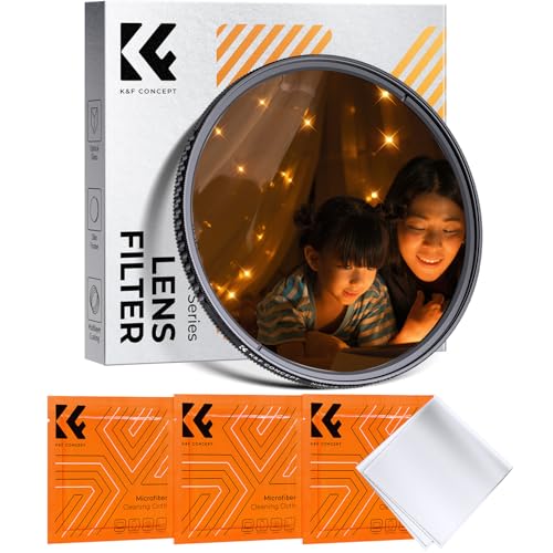 K&F CONCEPT Filtre Étoile 4 Points 82mm Effet Star Court et 3 Chiffon de Nettoyage pour Photo de Nuit d'environnements Lumineux ou Bijoux Objectif Appareil Photo