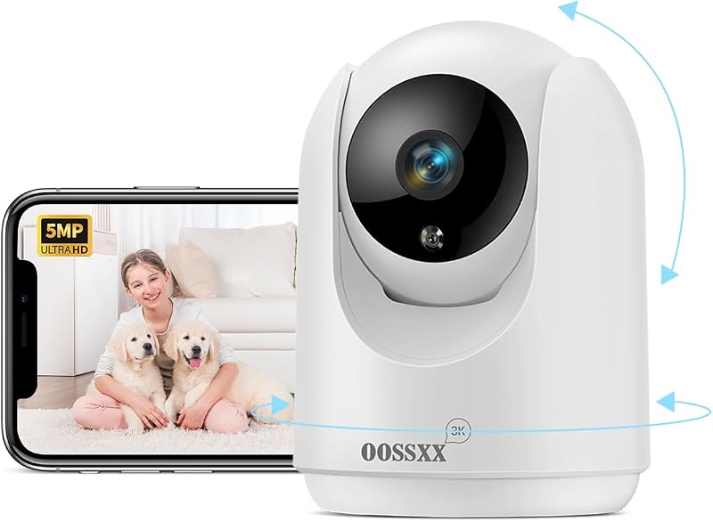 OOSSXX Cámara de seguridad interior con audio bidireccional, monitor de vídeo para bebés y mascotas, cámara de niñera PTZ 1080P, cámaras inalámbricas inteligentes para videovigilancia en el hogar, 1 unidad