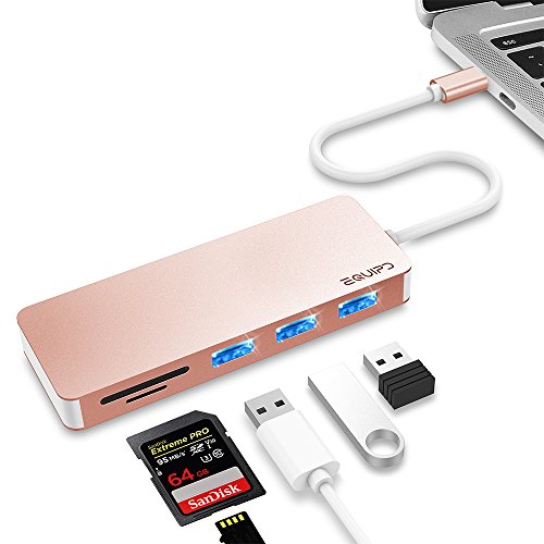 USB C Hub, EQUIPD 5 in 1 Aluminum Type C Adapter with 3 USB 3.0 Ports SD/SDHC/microSD Card Reader for New MacBook Pro 13
