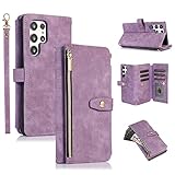  UEEBAI Funda para Samsung Galaxy S22 Ultra 5G, piel sintética, estilo retro, con solapa antigolpes, funda con correa para tarjetas, función atril, cierre magnético, estilo vintage, color morado