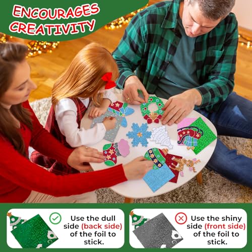 Max Fun Christmas Foil Craft for Kids Foil Art Crafts Creative Activity DIY Foam Stickers Craft Kits for Party Supplies Xmas Favors