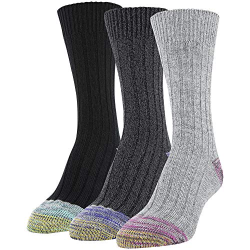 Gold Toe Women's Ribbed Crew Socks, 3 Pairs, Hot Pink, Royal, Jade, Shoe Size: 6-9