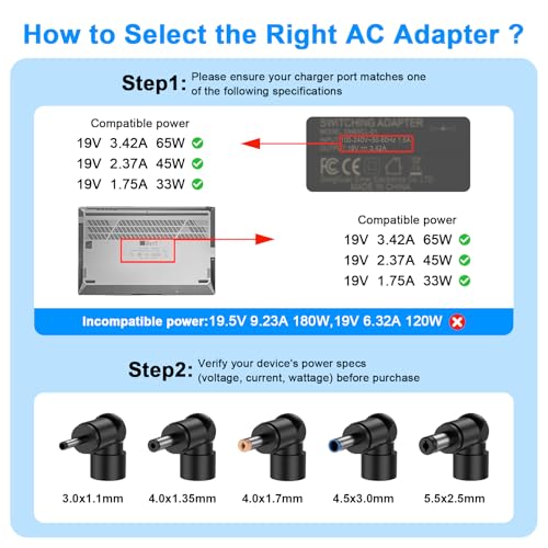 Image of 65W 45W Laptop Charger Compatible with ASUS Vivobook 14 15 17 Charger | Compatible with Flip 14 15 S13 S14 S15 Go 12 14 15 Fast Power Adapter Replacement with 5 Round Connectors