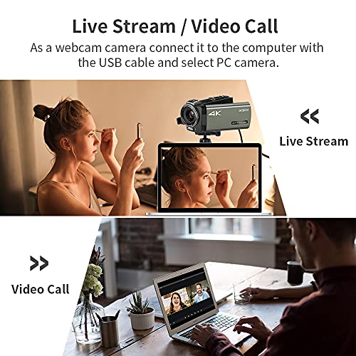 ORDRO 4K Camcorder UHD Video Camera Digital Camcorder Live Streaming Camera Recorder 1080P Camcorder with 12x Optical Zoom Video Camera with 64G Memory Card
