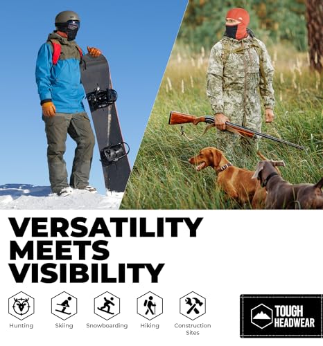 Image of Tough Headwear Hunting Face Mask for Cold Weather - Orange Balaclava - Hi Visibility Ski Mask for Men - Hunting Face Cover