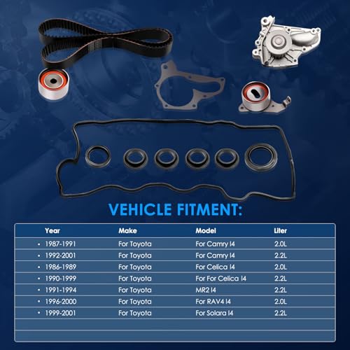 ECCPP Timing Belt Kit with Water Pump Compatible 1987-2001 For Toyota Camry 1986-1999 For Toyota Celica 1991-1994 For Toyota MR2 1996-2000 For Toyota For RAV4 Toyota Solara TS26199 VS50059 13568-09041 by ECCPP - Image 2
