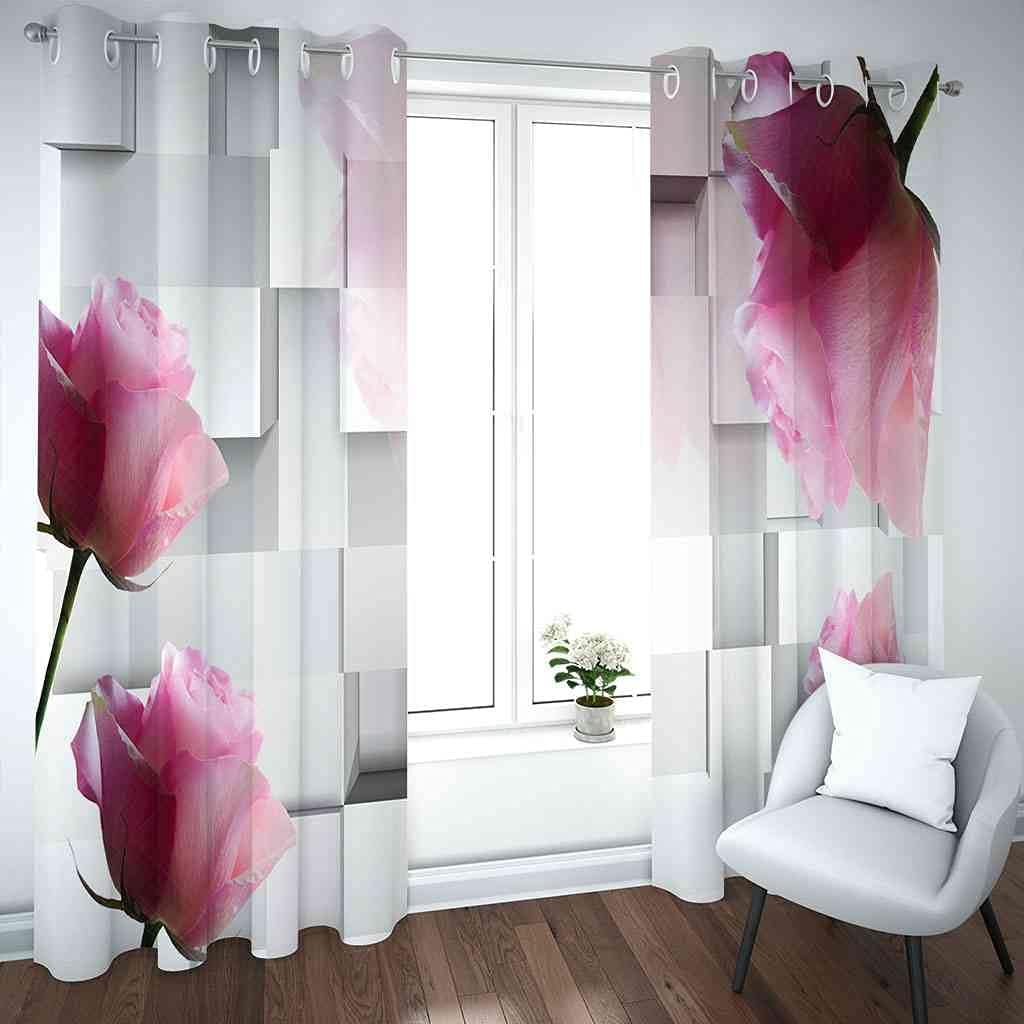 Modern Blackout Curtains with Eyelet 3D Printed Thermal Insulated Window Treatments Geometric Pink Flowers Living Room Bedroom Window Drapes 2 Panel Set 72" X 108" (2XW27.5"xL63")