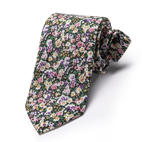 Image of Barry.Wang 100% Cotton Floral Ties for Men 63 inch Extra Long Necktie Clip | Fashion Cotton Printed Neckties,Wildflower 2.76 inch Ties Skinny,Gift Box,Groomsmen Wedding‌ Engagement Graduation