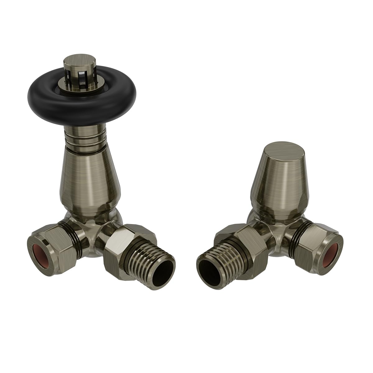 Warmehaus Polished Antique Brass 15Mm Traditional Trv Thermostatic Corner Radiator Valve With Lockshield Valve