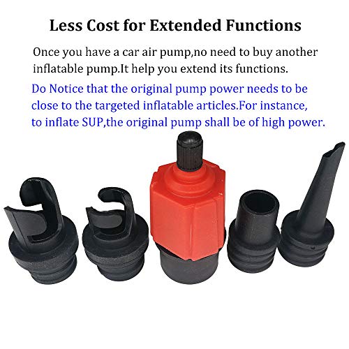Image of Car Compressor to Inflatable Pump Valve Adapter, 4 Nozzle Adapter for Air Mattress, Swimming Ring /Pool, Inflatable Bed /Sofa, Boat, Kayak, SUP, Black, Portable