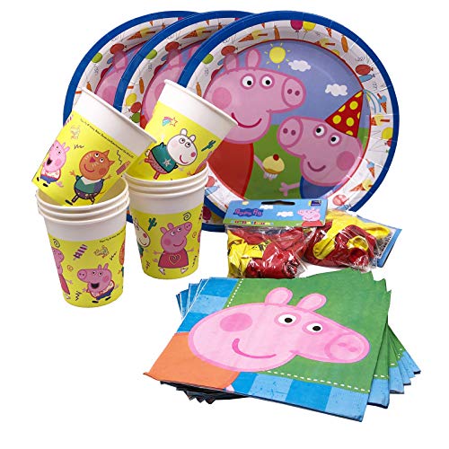 JuniorToys Peppa Pig Partyset 64-delig met borden bekers ballonnen en servetten - Peppa Putz kinderverjaardag - Image 3