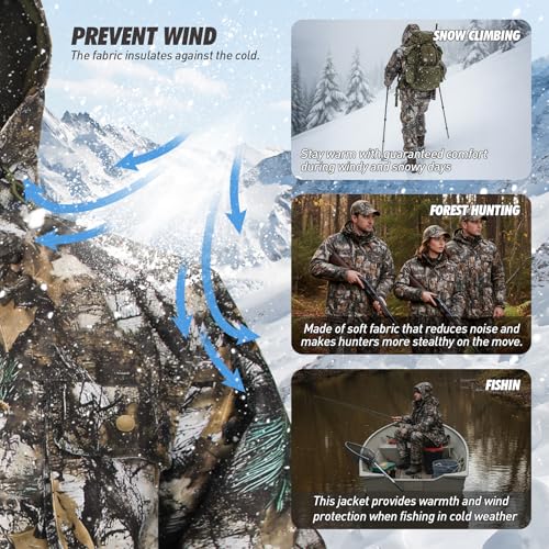Image of GUGULUZA Hunting Jacket with Fleece Lining, Water Resistant Hooded Coat for Men, Silent Deer Hunting Parka Upland Jackets