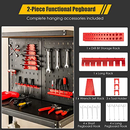 Nightcore Banco de trabalho com Pegboard, banco de ferramentas com 14 acessórios suspensos e 2 prate