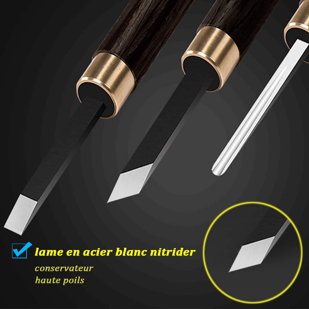 Ein voller Set von 18 Stück, professionell nitrierter weißer Stahl-Schnitzwerkzeuge, hochwertige Holzschnittanzüge, Fachleute, komplette Modelle