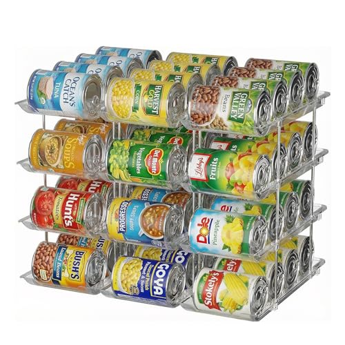 Organizador de latas para despensa, organizador de almacenamiento de alimentos enlatados de 4 niveles, organizador de latas de refresco transparente para refrigerador, dispensador de latas apilables